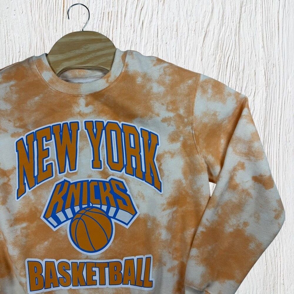 New York Knicks Hybrid Apparel Tie Dye Sweatshirt Womens Small Orange White Crew